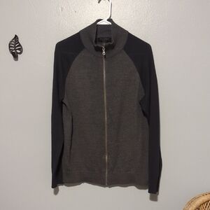 Banana Republic Merino Wool Full Zip Cardigan Grey And Black Medium M